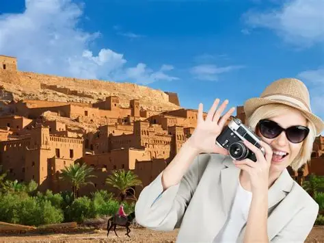 Tourist at Ait Benhaddou kasbah